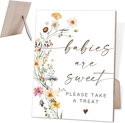 Flower Baby Shower Sign, Baby Shower Dessert Table Decor for Gender Reveal Party, Dessert Table Decor, Centerpiece Party Decorations, Gender Reveal Gifts, 6X8 Inch Wooden Sign with Stand, 19