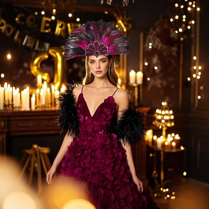 Women's Carnival Feather Headpieces Sequin Headdress for Wedding Masquerade Party Cosplay Feather Headbands