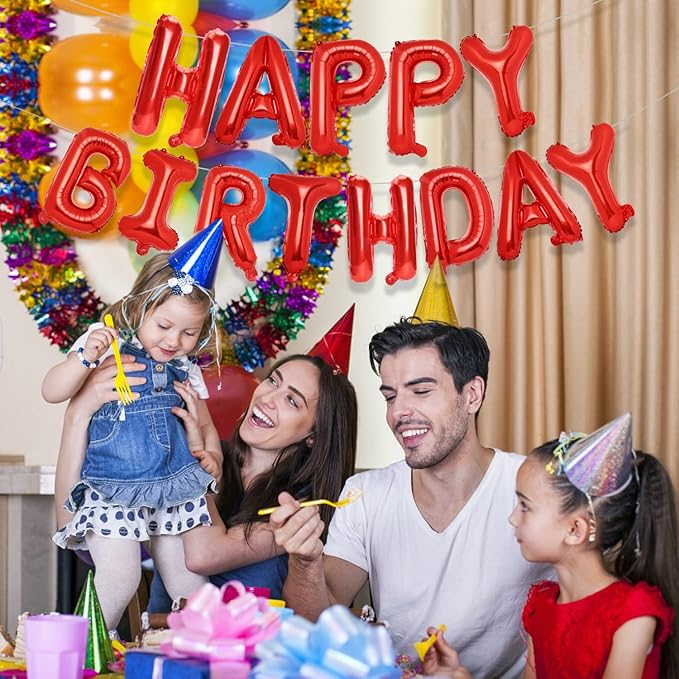Accevo Red Happy Birthday Banner 16 Inch Mylar Foil Letters Balloons Happy Birthday Balloon for Kids, Child, Adults, Boys & Girls Birthday Banner Birthday Party Decorations Supplies