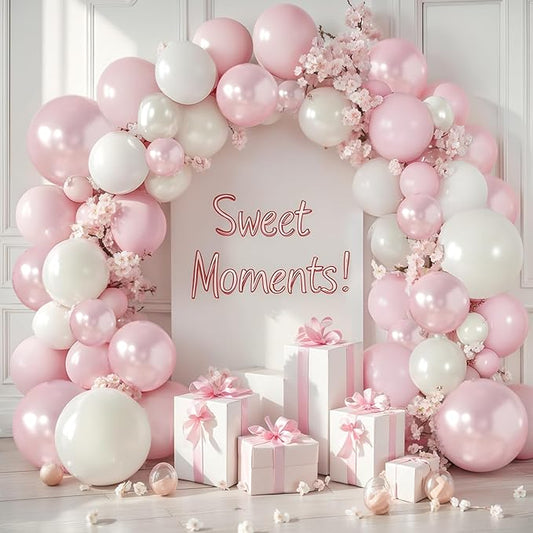 Pearl Pink White Balloons Garland, Double Stuffed Pearl Pink Sand White Balloon Arch Kit Pastel Pink Beige Nude Ivory Balloons for Birthday Bridal Shower Wedding Party Decor
