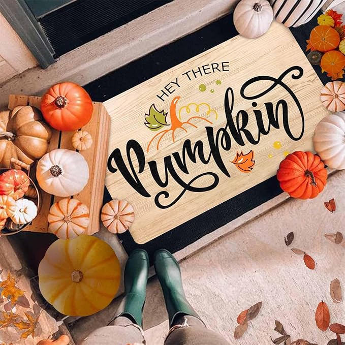 Happy-Thanksgiving Hello Fall Door Mat, Pumpkin Welcome Mat for Indoor Outdoor Entrance Floor Mats Non Slip Vintage Doormat for Autumn Halloween Thanksgiving Farmhouse Decor, 30"x18"inch