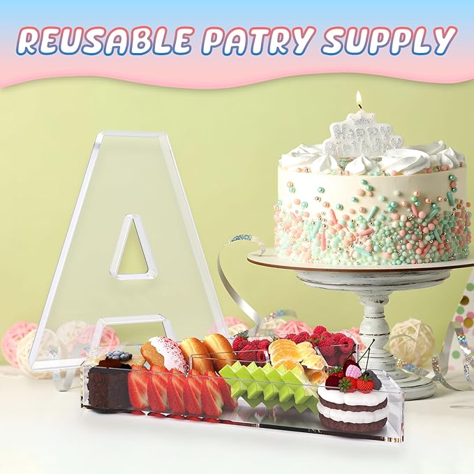 13.8" Extra Large Acrylic Letter Charcuterie Board Box, Reusable Fillable Letter Cake Candy Dish Display Serving Tray for Birthday Anniversary Party Decoration (A)