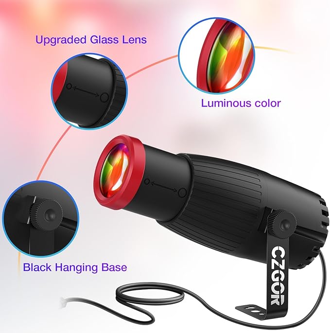 Pinspot Light, Czgor 18W RGBW 4 in 1 LED Disco Ball Lights 16 Colors with Remote Control, Manual Focus Mirror Ball Spotlight, Super Bright Stage Lighting for DJ Party Club Bar Wedding (Red)