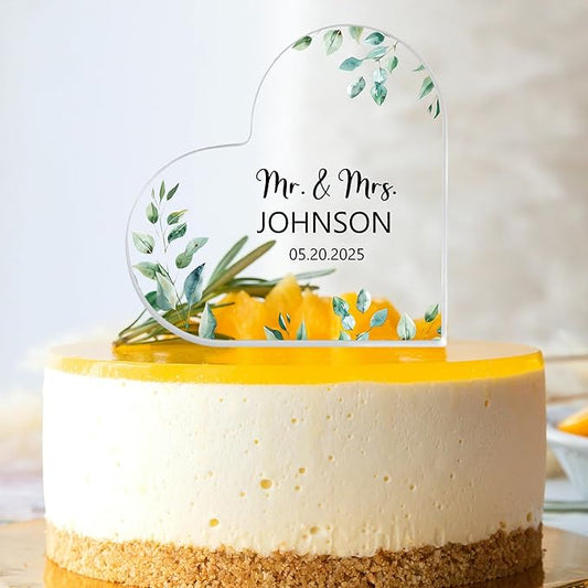 Custom Wedding Heart Acrylic Plaque,Mr & Mrs Cake Topper,Personalized Wedding Keepsake/Gift/Sign (Style 2)