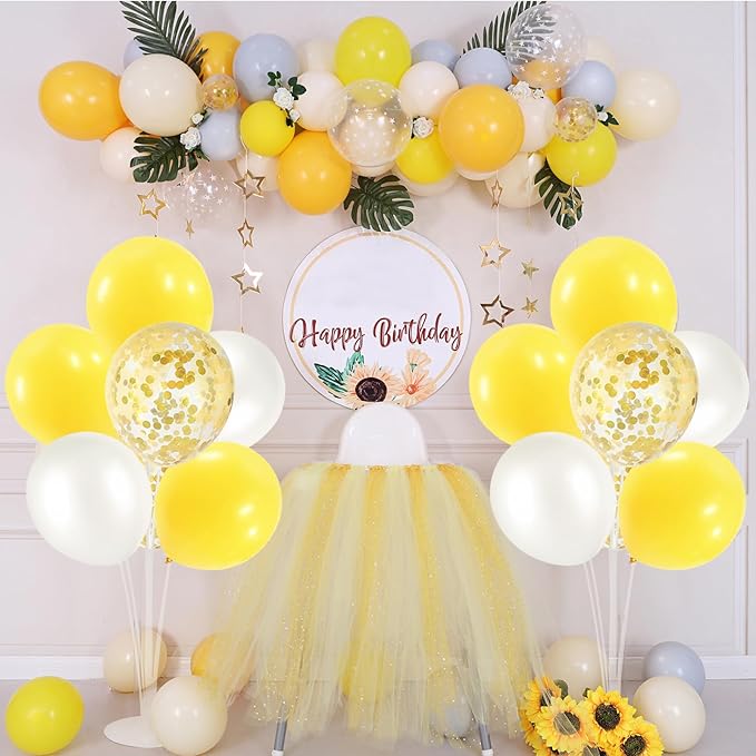 Yellow and White Balloon Stand Centerpiece Table Decorations for Bee Sunflower Daisy Birthday Bridal Shower Engagement Wedding Party Decorations(Yellow white set4)