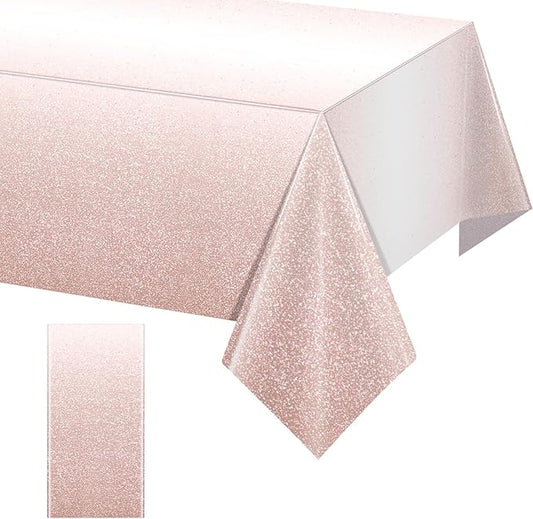 1 Pack Ombre Rose Gold Plastic Tablecloth for Parties, Gradient Pastel Rose Gold Disposable Tablecloths for Rectangle Tables, Light Pink Sprinkle Table Cover for Wedding Birthday Party, 54 x 108 Inch