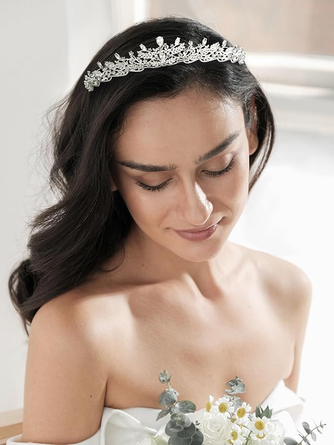 SWEETV Silver Tiara Crown for Women,Princess Tiaras for Girls,Crystal Retro Hair Accessories for Wedding Birthday Prom Pageant Quinceanera