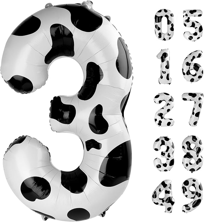 Cow Print Number Balloon Birthday Decorations, 40 inch Number balloon 0-9(Zero-Nine), Cow Balloon for Farm Birthday Party Supplies, Cow Themed birthday party Decorations (Number 3)