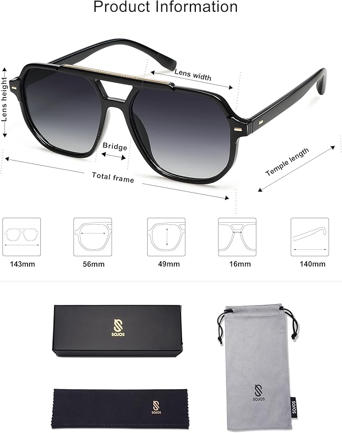 SOJOS Retro Trendy Aviator Polarized Sunglasses Men Women Vintage 70s Square Stylish Frame Sun Glasses SJ2283