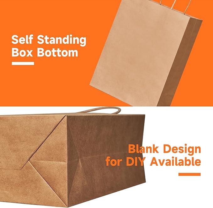 METAPRINT Brown Paper Gift Bags with Handles in Bulk, 100pcs Kraft Paper Bags 8x4.5x10.8 inch, Recyclable Shopping Bags for Retail, Grocery, Party Favors, Wedding