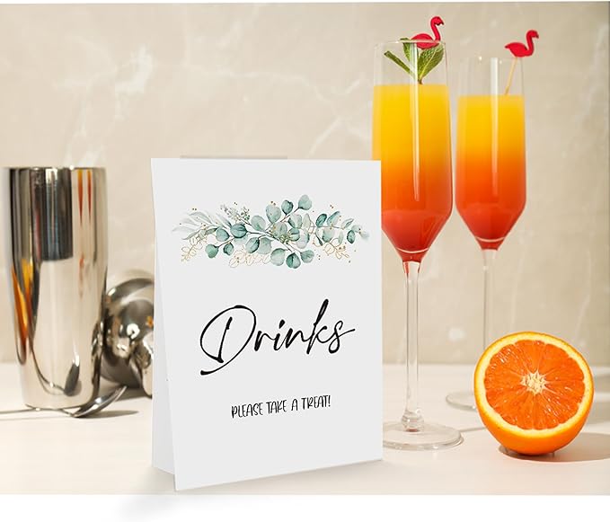 UHADRE Baby Shower/Bridal Shower/Wedding Decoration Sign- Drinks Please Take A Treat, Baby Shower Decorations, Eucalyptus Sign for Baby Shower, Greenery Gold Baby Shower Sign (8 x 11 inch) BSS07