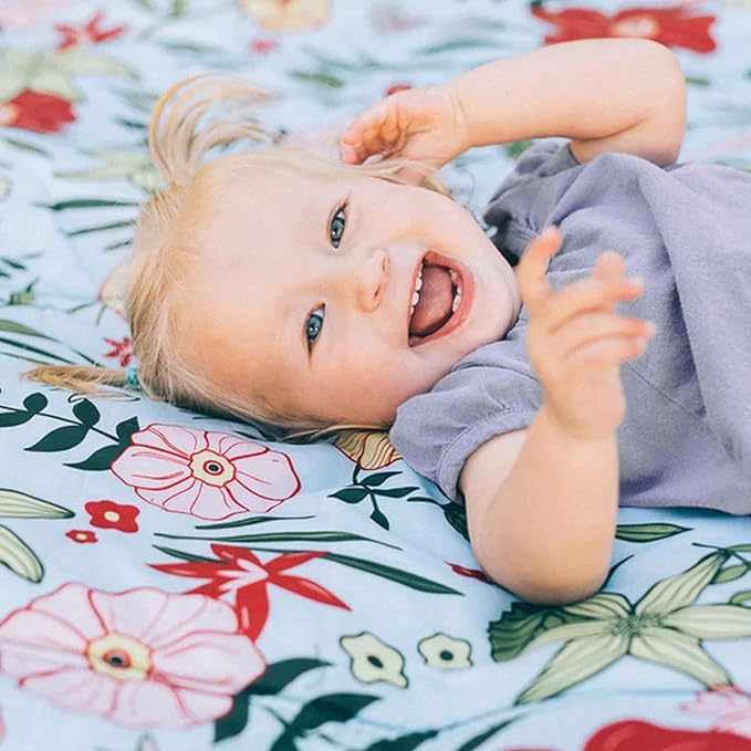 Little Unicorn 5'x10' XL Outdoor Family Picnic & Beach Blanket | Durable & Water-Resistant Fabric | Compact Fold & Easily Wipes Clean | Zipper Pocket (Primrose Patch)