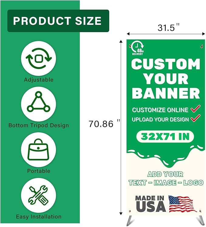 Custom Banner with X Stand 32" X 71",Banners and Signs Customize,Portable Retractable Banner with Travel Bag for Advertising, Party,Graduation Celebration,Exhibition-only stand
