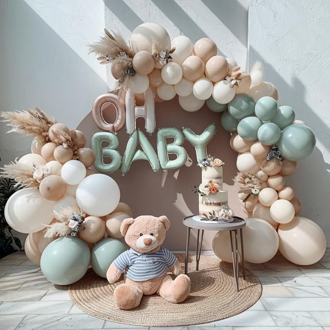 Dusty Green Nude Balloon Arch Kit, Double Stuffed Blush Brown Cream Sand White Balloon Garland Neutral Apricot Matte Latex Balloons for Baby Shower Wedding Birthday Gender Reveal Party Decoration