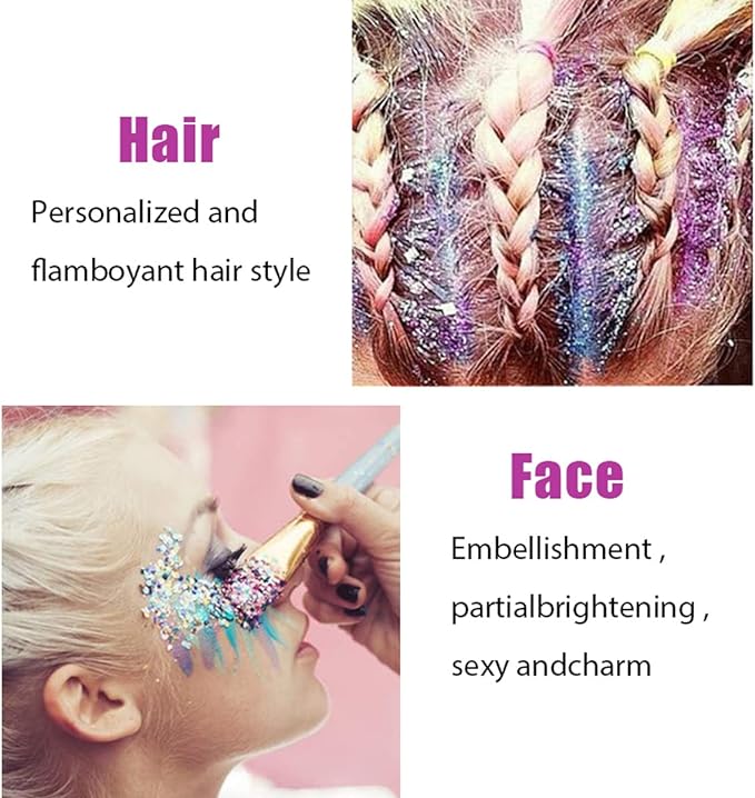 White Face Glitter Gel,Mermaid Body Glitter,Festival Rave Carnival Halloween Hair Sequins Face Glitter Paint Makeup,St Patricks Day Accessories,Sparkling Chunky for Women&Kids,50ML