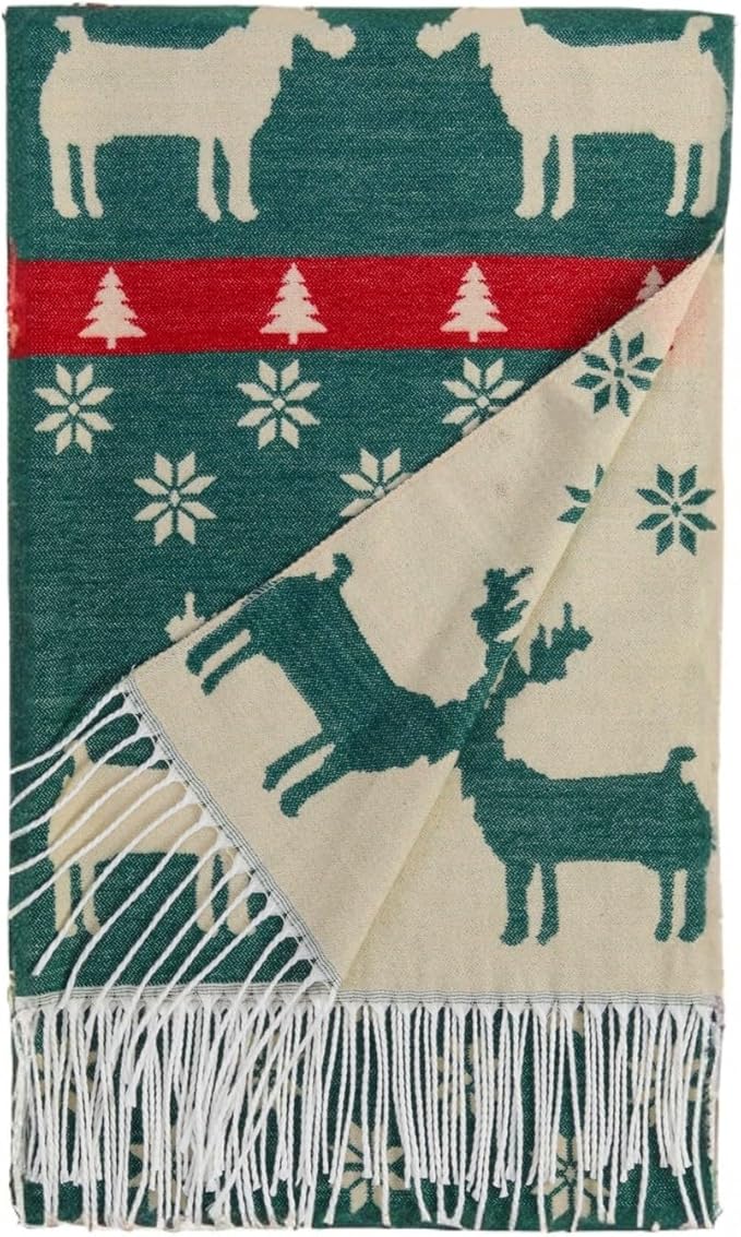 Unisex Christmas Scarves for Women Men Boys Girls Christmas Gifts Winter Scarf with Reindeer and Snowflake Shawl Wrap Xmas