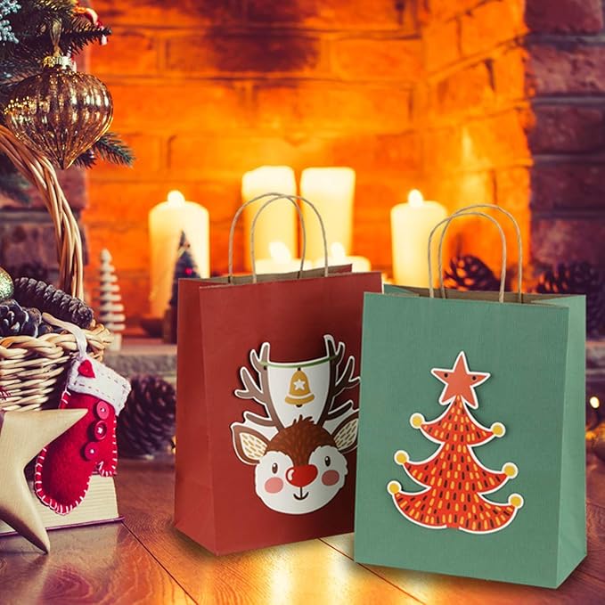 BagDream Gift Bags 8x4.25x10.5 Inches 25Pcs Red Kraft Paper Gift Bags with Handles Bulk, for Retail, Merchandise, Shopping, Recycled Paper Sacks