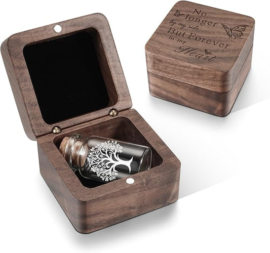 SOITIS Wooden Box for Ashes - Small Glass Urn for Human Ashes Keepsake, Mini Urns for Ashes Cremation Holder, Funeral Keepsake for Women Men - White Tree Urn