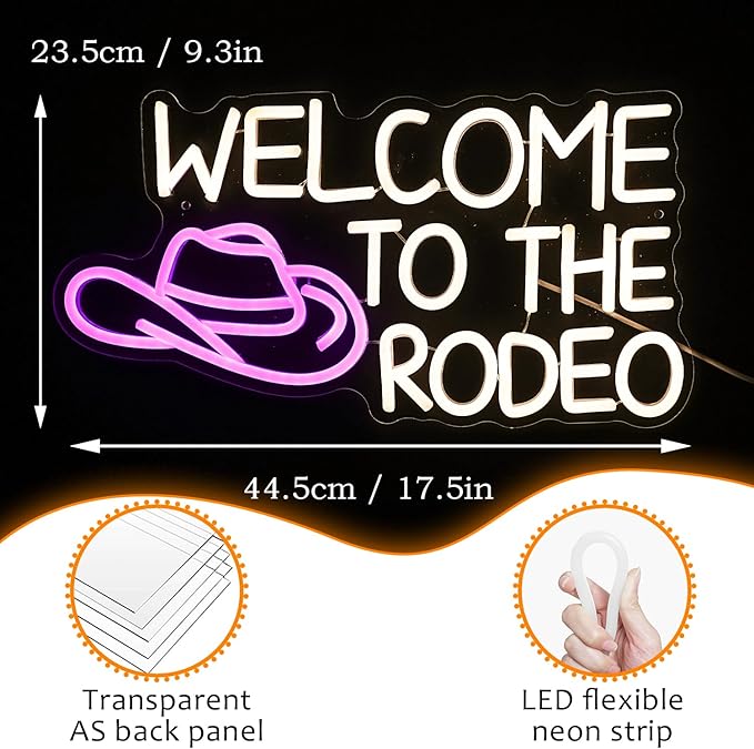 Welcome To The Rodeo Neon Sign Cowboy Neon Light For Wall Decor Dimmable LED Signs Welcome To The Rodeo Light Up Signs Living Room Man Cave Bar Recreation Room Decoration, Cowboy Gift for Men, Women