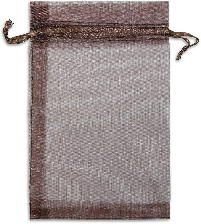 TheDisplayGuys 100-Pack 3x4 Brown Sheer Organza Gift Bags with Drawstring, Jewelry Candy Treat Wedding Party Favors Mesh Pouch