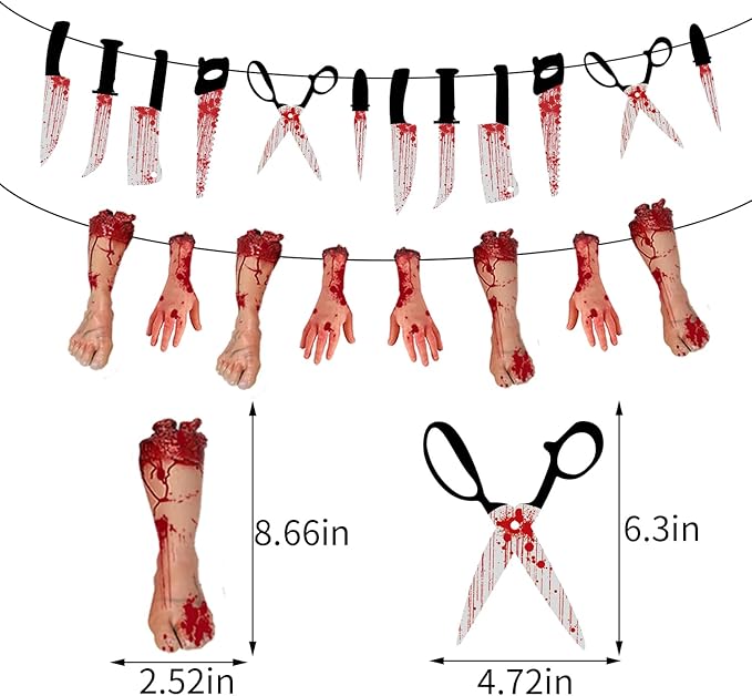 Halloween Horror Outdoor-Indoor Party-Decorations Supplies - 4pcs Creepy Fake Knife Hanging Banner,Spooky Home Streamers Garland,Haunted Mansion Room Wall Backdrop Decor Burgleda