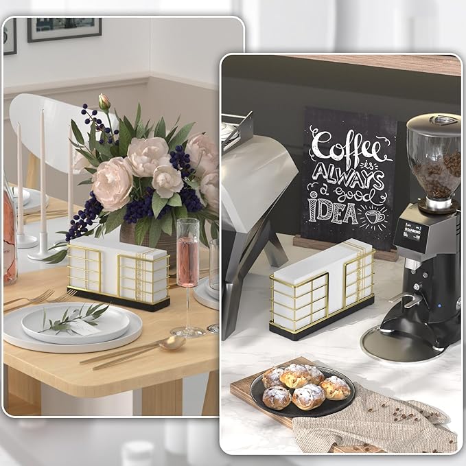 Wican Vertical Stance Bathroom Napkin Holder Takes Up Less Space for Small Guest Bathroom Oak and Iron Towel Tray for Powder Room Wooden Basket for Disposable Paper Hand Towels Golden and Black