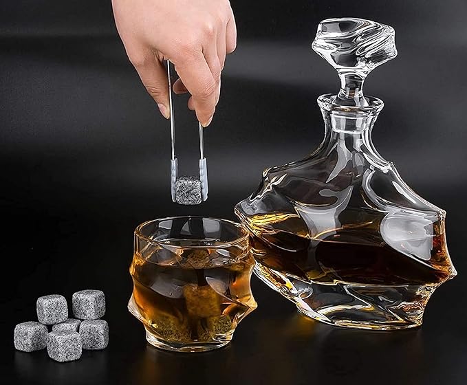 Whiskey Decanter Glasses Set Lead-Free Crystal Glass Scotch Tasting Cups Wine Bottle for Drinking Irish Whisky Bourbon Tequila tumbler (Iceberg, 1 Decanter & 6 Glasses Set)