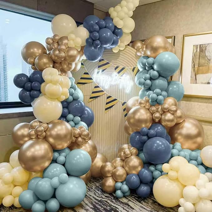 Dusty Blue Balloon Garland Arch Kit, 166Pcs Retro Blue Pastel Baby Blue Macaroon Yellow Gold Metallic Balloons for Baby Shower Wedding Boy Birthday Decoration