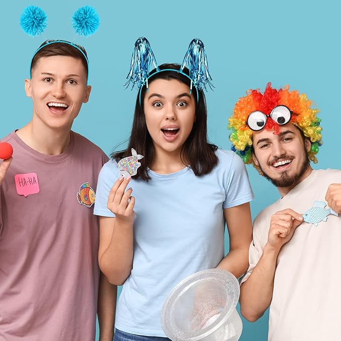 Censen 12 Pcs Christmas Pom Pom Headbands Spirit Party Headwear Tinsel Ponytails Head Bopper for Birthday Holiday