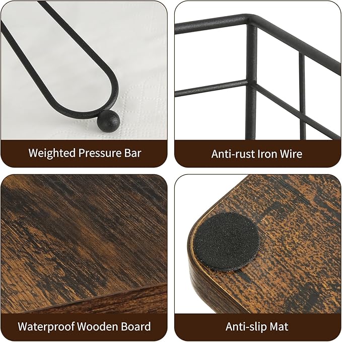 YINMIT Napkin Holder for Table, Farmhouse Napkin Holders with Weighted Arm, Wood Rustic Napkin Holders for Paper Napkins, Napkins Holder for Kitchen, Dining Table