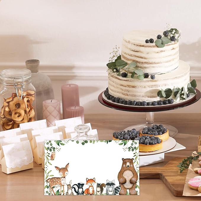 Whaline 100Pcs Woodland Animal Place Cards 2 x 3.5 Inch Forest Animal Tented Cards Baby Shower Seating Cards for Birthday Party Table Setting