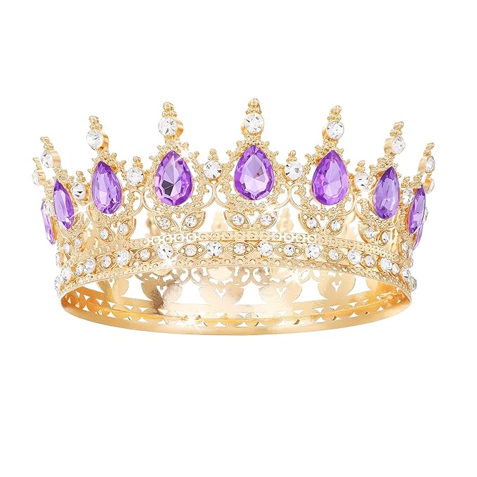 Purple Crown for Women Crystal Tiara and Queen Crown for Girl Wedding Headband for Bride Hair Accessories for Costume Birthday Party Cake Decoration Prom