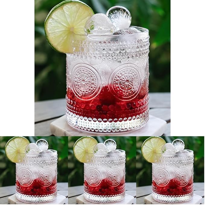Kate Aspen Hobnail Beaded Floral Clear Drinking Glasses Set of 6, (10 oz) Vintage Glassware Cocktail Glass Set, Juice Glass, Water Cups | Great Hostess Gift & Gift for New Home Owners (Pack of 4)