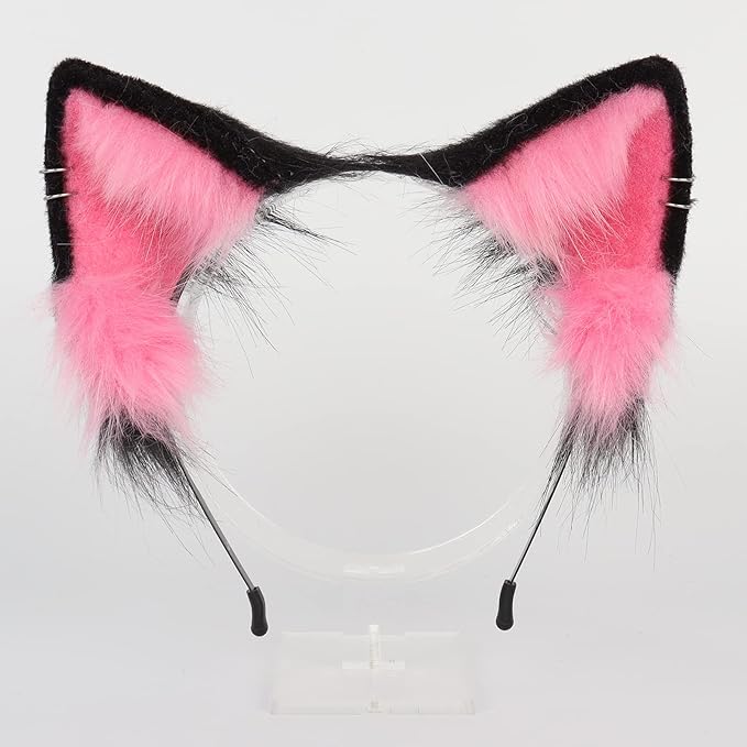 QinRuan Animal Cosplay Costume Accessories Furry Faux Fur Cat Ears Headband and Fox Tail Set Halloween Accessory