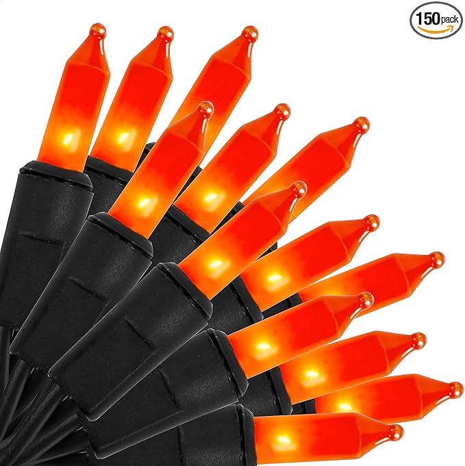 Halloween Lights, 33ft 150 Count Black Wire Incandescent Christmas Mini Lights, 120 V High-Voltage UL Certified Clear Light String Connectable, for Indoor Outdoor Patio Tree Party Home Decor, Orange