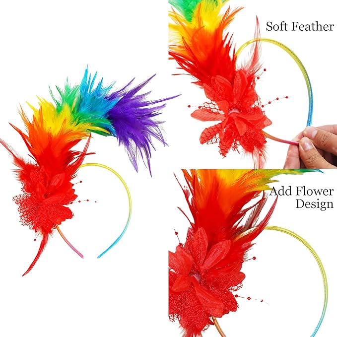 Feathers Fascinator Headband 1920s Queen Headpiece Fascinators Hats for Women Tea Party Flower Headpiece