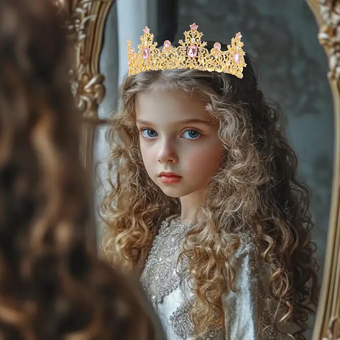 Didder Pink Gold Princess Crown Birthday Tiara Prom Queen Tiaras and Crowns for Women and Girls Halloween Costume Headpiece Hair Accessories