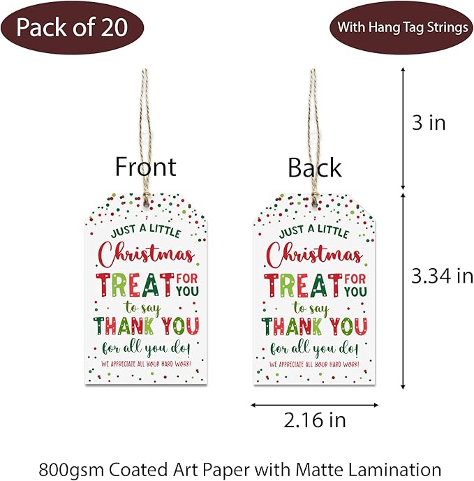 Treat for You to Say Thank You for All You Do Gift Tag We Appreciate You Christmas Gift Tags with String Employee Appreciation Company Staff Christmas Holiday Favor Tags Pack of 20 (Appreciate C)