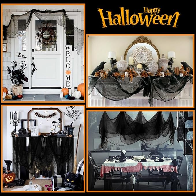 400" x 85" Halloween Creepy Cloth Decoration, Large Black Spooky Fabric Cloth Scary Gauze Cheesecloth for Haunted House Halloween Party Yard Wall Indoor Outdoor Decor