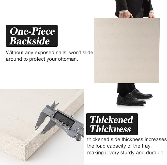 Beige Faux Leather Serving Tray with Handles – Large Decorative Tray for Coffee Table, Ottoman, Living Room, Bathroom – Home Decor