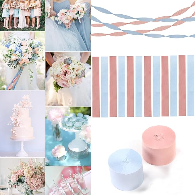 Pink-Blue Gender-Reveal Party-Decorations Streamers - 9 Rolls Wedding Bachelorette Engagement Crepe Tissue Paper Streamer Birthday Baby Bridal Shower Garland Decor Panduola
