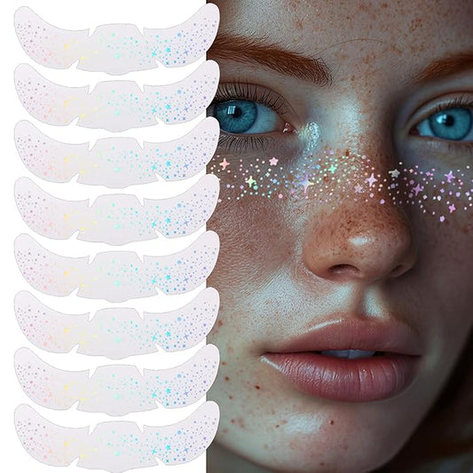 8PCS Glitter Freckles, Glitter Freckles Face Tattoo, Sparkle Freckles for Women and Kids, Cute Star Waterproof Gold Temporary Face Tattoos Glitter Glow Up Patches (8PCSB Holographic Multicolor)