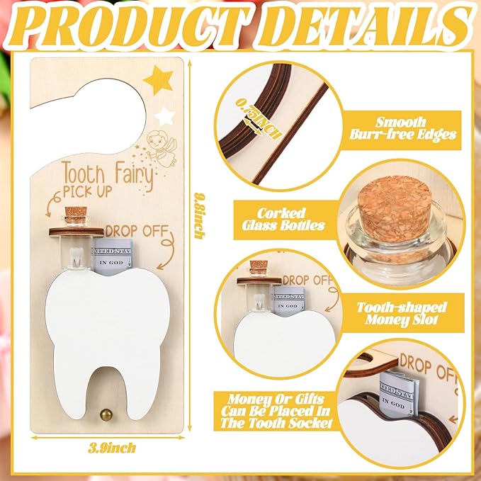 Tooth Fairy Holder Bag Hanger with Money Slot Keepsake Bottle Velvet Pouch Tooth Fairy Box Encourage Gift for Lost Teeth Boy Girl Milk (Fresh,Brown)