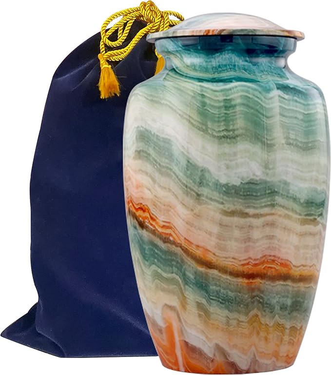 Memorial Cremation Urns for Human Ashes | Handcrafted Large Burial Marble Finish Adult Cremation Urn, Funeral Decorative Urns for Female & Male | 200 lbs with Velvet Bag (Blue Marsh)
