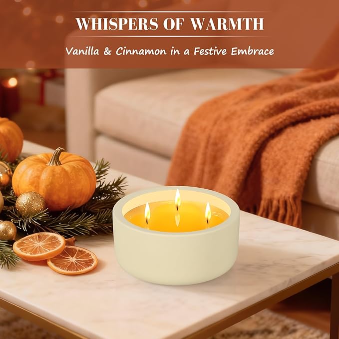 Viyffo Christmas Candles – Vanilla & Cinnamon, 3 Wick 20oz Large Scented Candle, Non Toxic Soy Fall Candles for Women & Men, Luxury White Jar Perfect for Thanksgiving, Winter Holiday Gift & Home Decor
