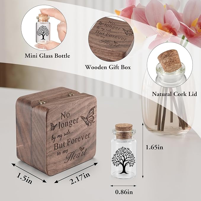 SOITIS Wooden Box for Ashes - Small Glass Urn for Human Ashes Keepsake, Mini Urns for Ashes Cremation Holder, Funeral Keepsake for Women Men - Black Tree