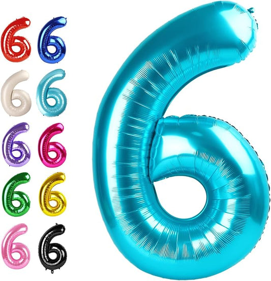 2026 Blue 40 Inch Mylar Foil Number 6 Balloon, Birthday Balloons for 6 16 Boy Girl Party Decorations Supplies,Blue Big Helium Balloon Numbers for 26 36 46 60 Men Women Anniversary