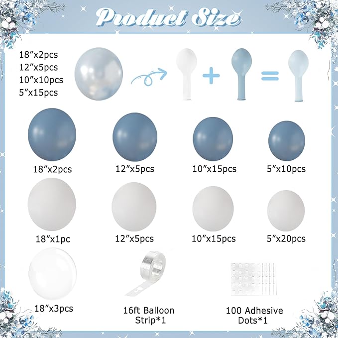 Dusty Blue Balloon Arch Kit 108Pcs Double Stuffed Balloons Garland Including Dusty Blue Pearl White Balloons Different Size for Birthday Baby Shower Bachelorette Party Decorations