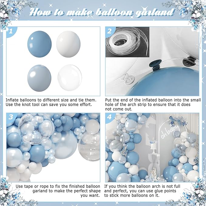 Dusty Blue Balloon Arch Kit 108Pcs Double Stuffed Balloons Garland Including Dusty Blue Pearl White Balloons Different Size for Birthday Baby Shower Bachelorette Party Decorations