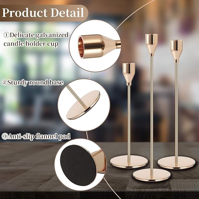 Gold Candlestick Holder French Gold Candle Holders for Table Centerpieces, Wedding, Party, Fits 3/4 inch Candles, Metal Taper Candle Sticks Holders Decor for Dinner, Home Decor (Set of 6)